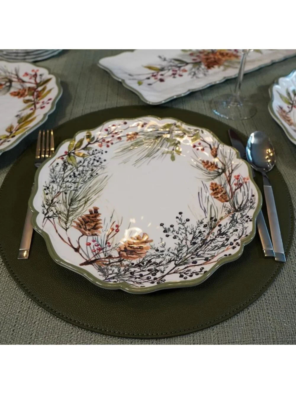 Set of 4 11” Melamine Dinner Plates - Winter Forest Design, Durable & Stylish